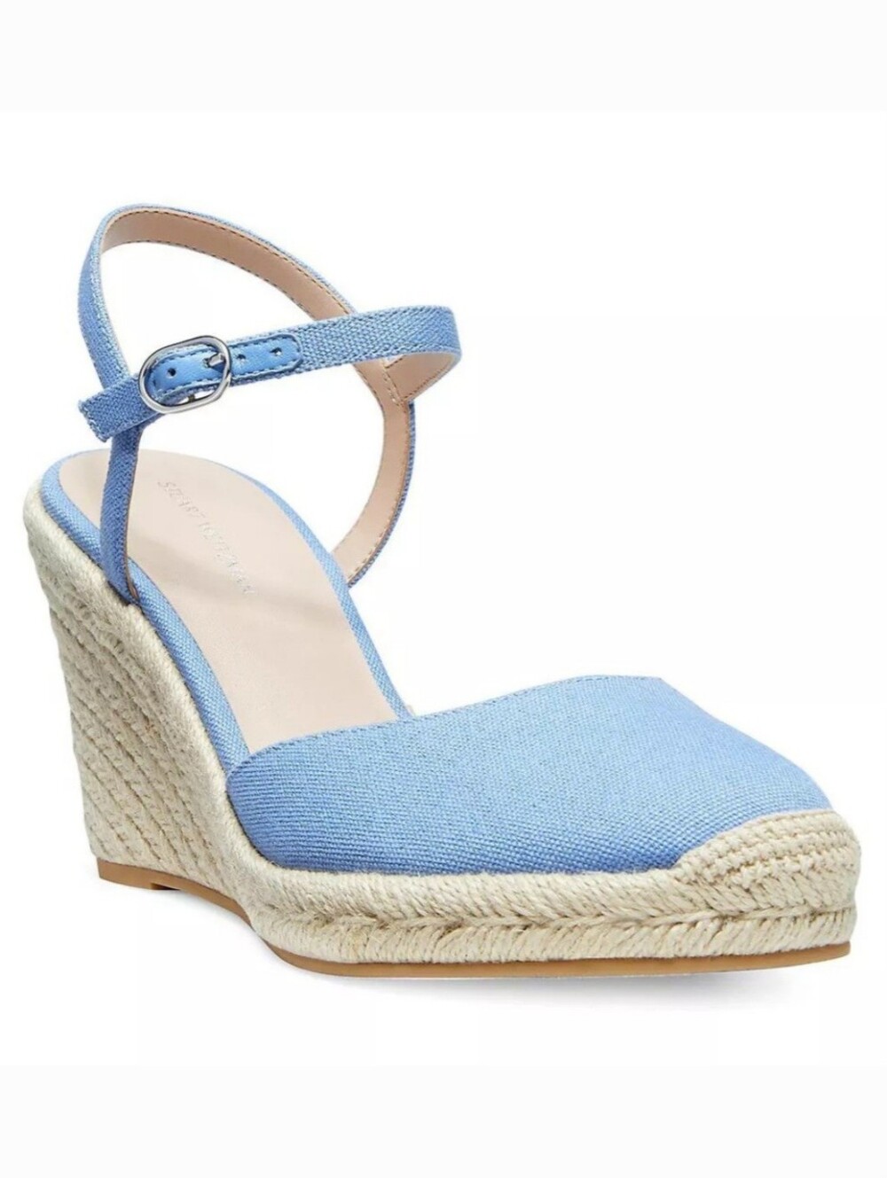 Stuart Weitzman 10 Mykonos Blue Canvas Leather WEDGE ESPADRILLES
